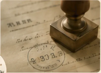 Brass wax seal stamp on a handwritten letter with ink and blue forget-me-nots